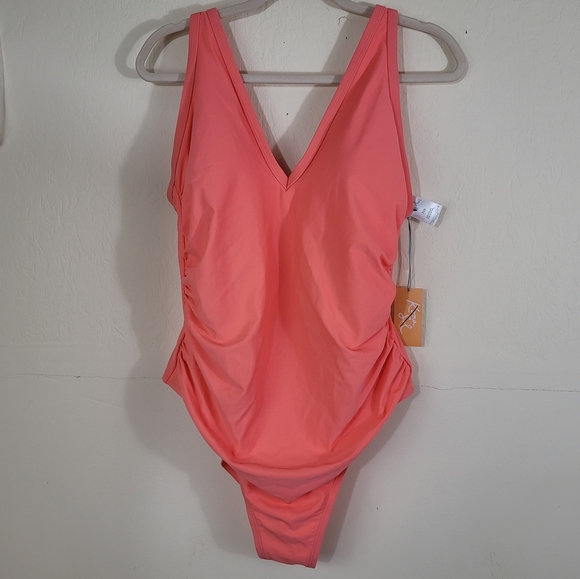 Kona Sol V-Neck Swimsuit PEACH 238216701 Size 20W - Picture 4 of 14